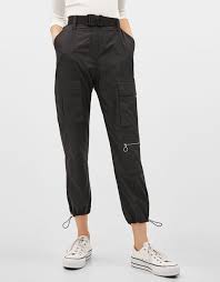 Bershka Black Cargo Pants With Chain Pin On Men S Wear