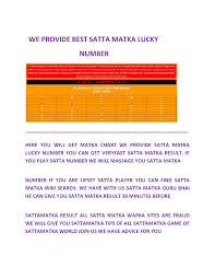 Satta Matka Lucky Number