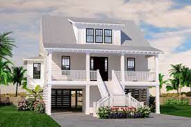 Many lots in coastal areas (seaside, lake and river) are assigned base flood elevation certificates which dictate how high off the ground the first living level of a home must be built. Architects Coastal Beach House Plans Coastal Beach House Plans Beach House Plans Austral In 2020 Beach House Floor Plans Coastal House Plans Stilt House Plans