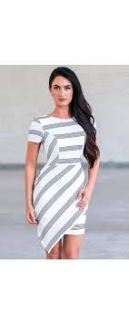Lily Boutique Nautical Lines Navy And White Asymmetrical Hemline Dress 30 Navy And White Str Fashion Clothes Women Striped Pencil Dress Summer Cocktail Dress