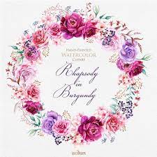 Watercolor Burgundy Wreath Bouquets With Floral Elements Etsy Wreath Watercolor Watercolor Flowers Art Pictures Ideas