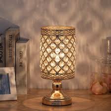 Haitral Crystal Bedside Table Lamp Nightlights Shade Decorative Metal Base Gold Modern Table Lamp Crystal Table Lamps Vintage Table Lamp