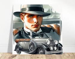 Art Deco Wall Art "swell and His Automobile" Printed