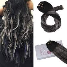 Moresoo 100g Hair Clip In Balayage Off Black 1b Fading To Grey Silver Mixed With 1b 1b Silver 1b Remy Human Hair Extensions Black Hair Balayage Black Hair Extensions