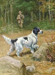 English Setter Dog Vintage With Hunter On One 16 Fabric Etsy In 2020 English Setter Dogs Dog Paintings Dog Print Art
