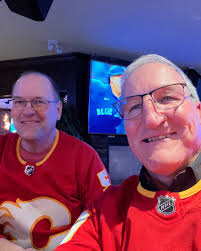 Tim Hunter and Dana Murzyn, checking in from tonight's Flames Watch Party  at Jamesons Pub