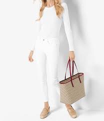 Mercer large saffiano leather accordion tote bag. Amazon Com Michael Kors Michael Emry Large Top Zip Tote Natural Cherry Shoes
