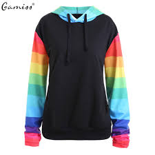 Hoodie Gamiss Plus Size Rainbow Stripe Raglan Sleeve Kangaroo Hoodie