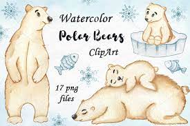 Watercolor Polar Bears Clipart White Bears Clipart Baby Etsy Bear Clipart Animal Clipart Polar Bear