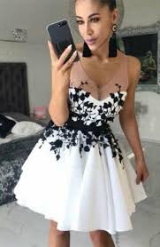 Dress White Prom Short Black Laces 47 Trendy Ideas Lace Homecoming Dresses Satin Homecoming Dress White Dress Party