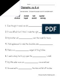 This teaching resource is a worksheet that includes a variety of 'oi' related digraph activities for students to practice their phonics, vocabulary, and handwriting skills. Oi Oy Digraphs Worksheet 1
