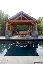 Same Pool Yard With A Post And Beam Open Air Outdoor Kitchen Outdoor Pavilion Backyard Pavilion Yankee Barn Homes