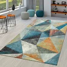 Wählen sie die kategorie aus, in der sie suchen möchten. Kurzflor Teppich Blau Orange Bunt Weich Wohnzimmer Dreieck Design 3 D Muster Ebay