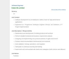 Index Ia Limited Position Software Engineer Jobs Opportunity Vacancy Software Engineer Job Opportunities Job Description