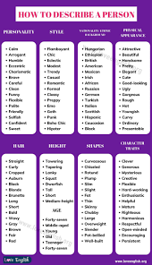 Adjectives To Describe A Person How To Describe A Person In English Love English Describing Words Essay Writing Skills Good Vocabulary Words