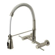 Get the wall mount faucets you want from the brands you love today at sears. Kingston Brass Modern 2 Handle Wall Mount Pull Down Sprayer Kitchen Faucet In Brushed Nickel Hgs8288dl The Home Depot