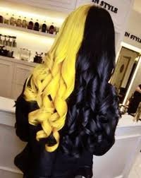 Black And Yellow Hair Style Hair Chalk Split Dyed Hair Hair Styles Hair Color For Black Hair