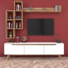 Rani A9 Duvar Rafli Kitaplikli Tv Unitesi Duvara Monte Dolapli Modern Ayakli Tv Sehpasi Ceviz M5 2020 Yatak Odasi Tv Mobilya Tv Unitesi