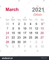 March 2021 Calendar Monthly Calendar Template Stock Vector (Royalty Free)  1380331988 | Shutterstock