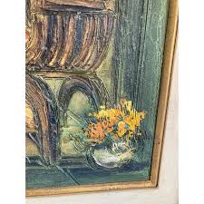 Large Mid-Century Framed Gothic Door Oil Painting by Etta Benjamin Cien