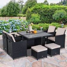 Outsunny 11 Pieces Rattan Dining Set Aluminium Black Wicker Dining Set Wicker Dining Tables Corner Garden Furniture