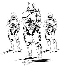 The storm troopers are depicted in collective groups of varying sizes, ranging from squad to legions. First Order Stormtrooper Coloring Pages