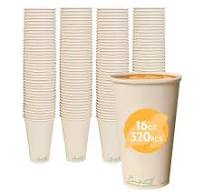 100% Compostable Disposable Coffee Cups [16oz 320 Pack] Paper Cups Made from Bamboo, Eco-Friendly, Biodegradable Premium Party Cups, Natural ...