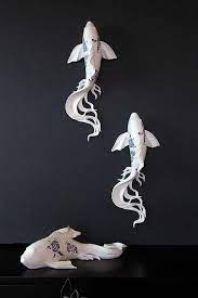 White Blue Oriental Koi Karp Fish Wall Decoration Rockett St George Unique Wall Art Koi Fish Decor Fish Wall Art