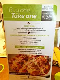 See their website below for addresses, hours, allergen menus, and contact information. Olive Garden S Popular Buy One Take One Is Back She Scribes