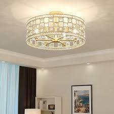 Interior home lighting comes in three forms: Sparkling Crystal Drum Ceiling Light Contemporary Metal Semi Flush Mount Light In Gold For Living Room Takeluckhome Com