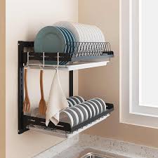 Living room, bedroom, dining room, patio Black Stainless Steel Kitchen Shelf Wall Mounted Bowl Dish Rack Drainage Shelf Free Punching Kitchen Storage Rack Plate Rack Racks Holders Aliexpress