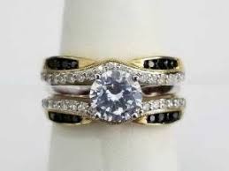 Black And White Gold Wedding Band 14k Yellow Gold Black White Diamonds Solitaire Enhancer Ring Guard Wrap Gold Diamonds Diamond Bridal Ring Sets Bridal Ring Sets Bridesmaid Jewelry Sets
