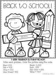 Back to school coloring pages for third grade worksheets kindergarten reflections math worksheet full graph paper printable sums for children kumon math workbooks grade 6 reception worksheets free printable the worksheets kindergarten people. 3 Digit Addition And Subtraction Color By Number Practice Pages 7 Back To School Themed Addition And Subtraction Back To School Subtraction