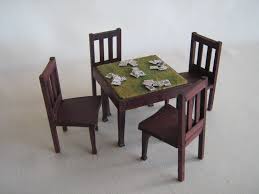 Antique German Red Stain Folding Game Table W Four Folding Chairs In Large 3 4 Scale Or Small 1 Scale Unique And Tagged Furniture Red Stain Mahogany Color