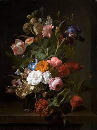 On the opposite side, an old woman stands in a black dress. Painting Of The Week Rachel Ruysch Vase With Flowers