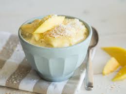 Karibik Zum Loffeln Vanillepudding Mit Kokosmilch Und Mango Rezept Vanillepudding Kokosmilchreis Rezepte