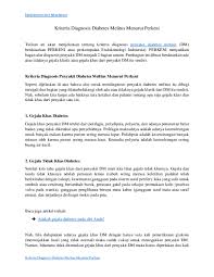 Diabetes mellitus adalah penyakit di mana seseorang mengeluarkan/mengalirkan sejumlah besar urin yang terasa manis. Diabetes Diagnosis Research Papers Academia Edu