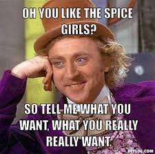 Yo, i'll tell you what i want, what i really really want so tell me what you want, what you really really want i'll. Spice Girls Memes