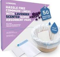 Lunderg Commode Liners with Absorbent Pads - Lavender Scent Medical Grade 50 Count Universal Fit - Disposable Bedside Commode Liners and Pads for ...