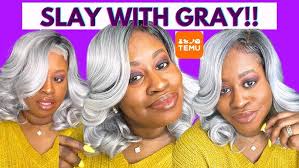 GRAY Synthetic TEMU WIG Try On