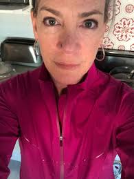 Wearing hot pink for breast cancer awareness month. Deliberately showing  what I look like below the neck, what you don't see