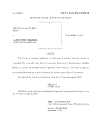 No. 312A19 TENTH JUDICIAL DISTRICT SUPREME COURT OF NORTH CAROLINA * * * *  * * * * * * * * * * * * NHUNG HA and NHIEM TRAN v. N