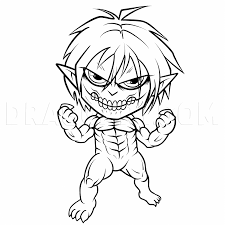 Make outline for lower face, ear & neck. How To Draw Chibi Eren Titan Rogue Titan Step By Step Drawing Guide By Kingtutorial Dragoart Com