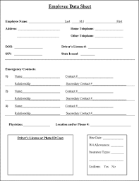 Employee Information Sheet Employee Handbook Emergency Contact Form Employee Management