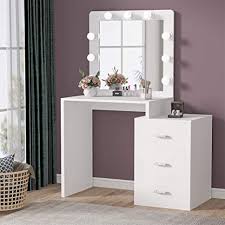 Usikey large vanity set with 10 led lights & 1 slide rail mirror, makeup tables with 5 shelves, dressing vanity table with 2 large drawers and 1 cushioned stool, black 4.3 out of 5 stars 614 $205.99 $ 205. Amazon Com Tribesigns Large Vanity Table With 9 Light Bulbs Makeup Table With 3 Storage Drawers Dressing Table Dresser Desk For Women Girls Bedroom Bathroom White Kitchen Dining