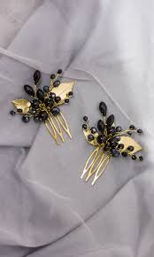 Black And Gold Hair Piece Black Gold Hair Vine Dark Hair Piece Foliar Earring And Etsy Gold Hair Piece Gold Hair Hair Jewelry