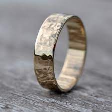 18k Yellow Gold Hammered Texture Hand Forged 6mm Wedding Band Or Ring Size 6 Through 8 Any Size Availabl Hammered Yellow Gold Wedding Band Mens Jewelry Rings