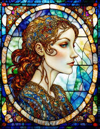 Stainned glass art of a beautiful woman, wearable handycraft in aesthetic  design, colorful,masterpiece, inspired by Leonardo da vinci style ---  Inspired by Alan maness. Thank You🤗
