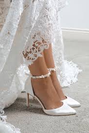 Ella Ivory Satin Keshi Pearl Ankle Strap Court Shoes By Perfect Bridal 99 In 2020 Wedding Shoes Heels Bride Heels Beautiful Wedding Shoes