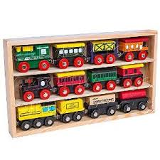 Amazon Com Orbrium Toys 12 Pcs Wooden Engines Train Cars Collection Fits Thomas Brio Chuggington Toys Games Wooden Train Set Toy Train Wooden Train